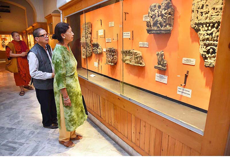 Monks from different countries visit Peshawar Museum to see the remains of Buddha's