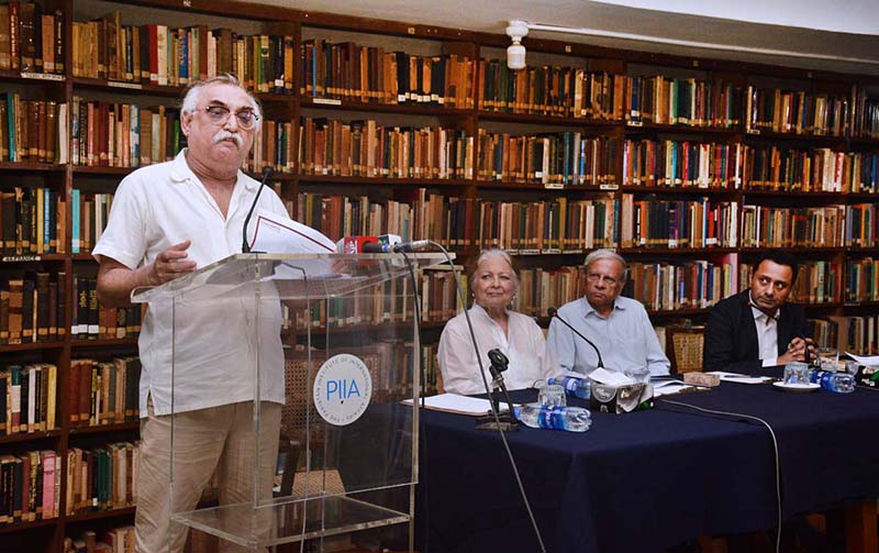 Former Chairman of the Federal Board of Revenue (FBR) Syed Shabbar Zaidi addressing a seminar titled ‘The State of Pakistan’s Economy: What Next’ organized by the Pakistan Institute of International Affairs (PIIA)