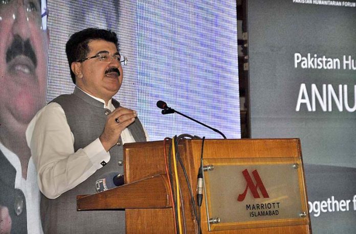 Chairman of the Senate of Pakistan, Muhammad Sadiq Sanjrani addressing during the launching ceremony of Pakistan Humanitarian Forum (PHF) Annual Report-2022