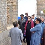 Chairman PPP and Foreign Minister Bilawal Bhutto Zardari inspects the houses built for the flood victims at village of Vikia Sangi