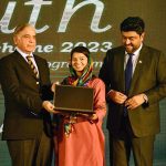 Prime Minister Muhammad Shehbaz Sharif distributing laptops among high achievers of public sector university students under the Prime Minister's Youth Laptop Scheme at the Sindh Governor House
