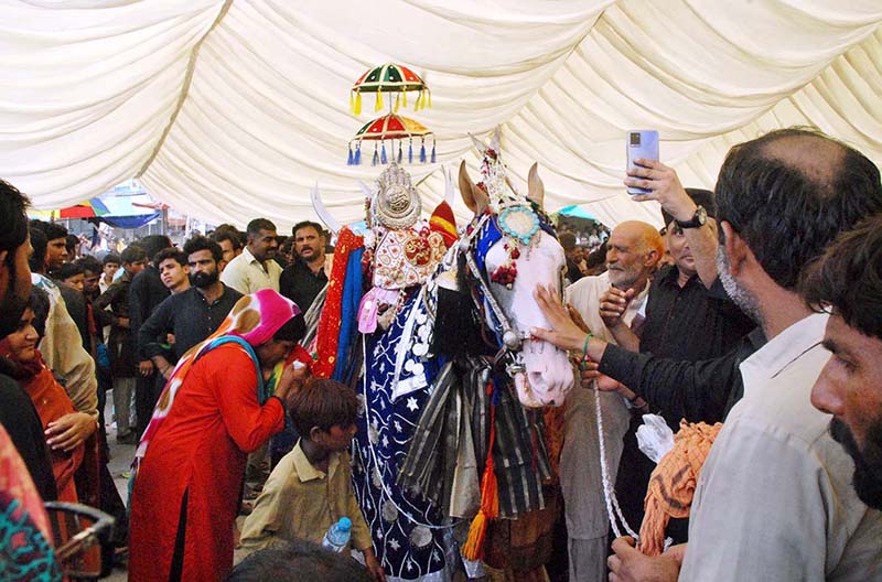 A large number of Shiite Muslims attend the 10th Muharram procession to mark Ashoura. Ashoura is the commemoration marking the Shahadat (death) of Hussein(AS), the grandson of the Prophet Muhammad(PBUH), with his family members during the battle of Karbala for the upright of Islam