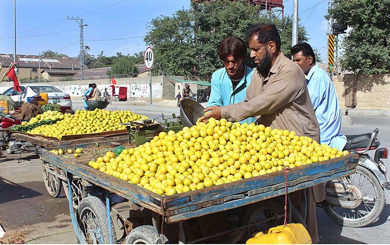 Man displaying lemons to attract customers at Vegetable market