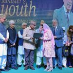 Prime Minister Muhammad Shehbaz Sharif distributes laptops among the high achievers of public sector universities under the PM’s Youth Laptop Scheme