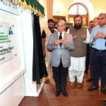 Prime Minister Muhammad Shehbaz Sharif unveils the plaque to mark the ground breaking of extension of Metro Bus Service (Green Line Metro Bus Service) from Shahdara to Kala Shah Kaku