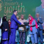 Prime Minister Muhammad Shehbaz Sharif distributes laptops among the high achievers of public sector universities under the PM’s Youth Laptop Scheme