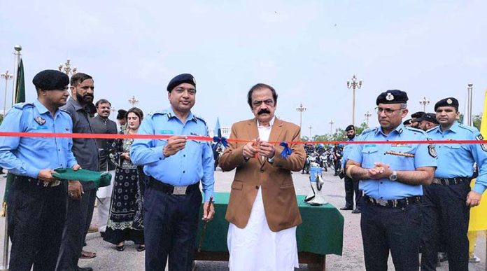 Federal Minster for Interior Rana Sana Ullah Khan cutting Ribbon during the inauguration of Dolphin force