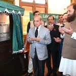 Prime Minister Muhammad Shehbaz Sharif unveils the plaque to mark the ground breaking of Lahore Medical
