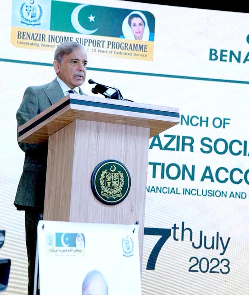 Prime Minister Muhammad Shehbaz Sharif addressing the launching ceremony of Benazir Social Protection Account