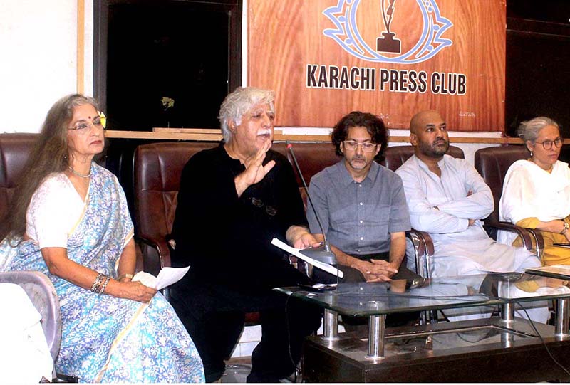 Climate march human rights commission of Pakistan Chairperson Asad Butt along with Sheema Kermani Pakistani dancer and social activist addressing Press Conference about the Climate Change at Karachi Press Club