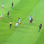 Players of France and Jamaica women football teams struggling to get hold on the ball during the FIFA Women's World Cup Australia & New Zealand 2023 at Sydney Football Stadium.