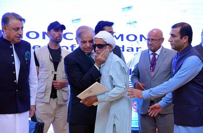 Prime Minister Muhammad Shehbaz Sharif distributes cheques among the fishermen of Gwadar