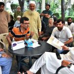 Defense Minister Khawaja Muhammad Asif is listening to people's problems at his residence in Cantt