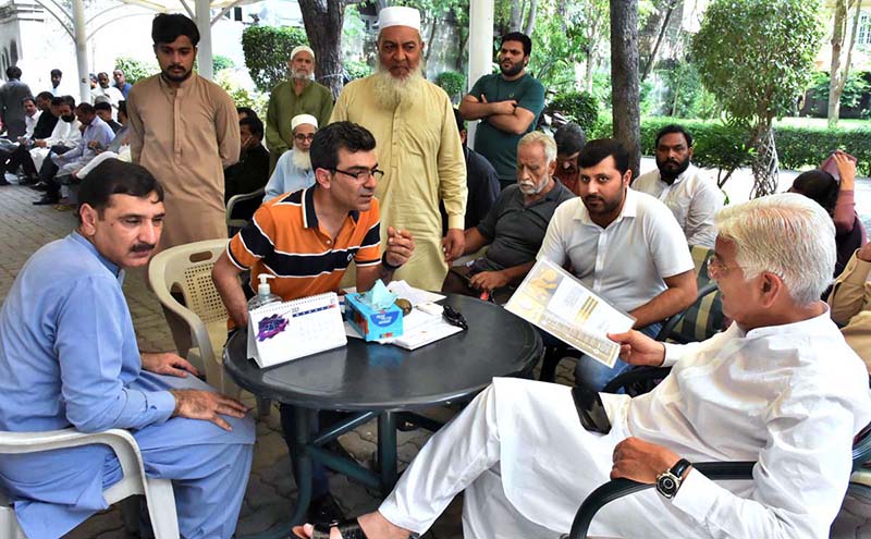 Defense Minister Khawaja Muhammad Asif is listening to people's problems at his residence in Cantt