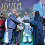 Prime Minister Muhammad Shehbaz Sharif distributes laptops among the high achievers of public sector universities under the PM’s Youth Laptop Scheme