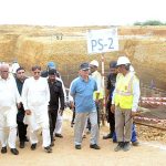 Federal Minister for Water Resources Syed Khursheed Ahmed Shah visiting Greater Karachi Water Supply Scheme K-IV project take-off site at Keenjhar Lak