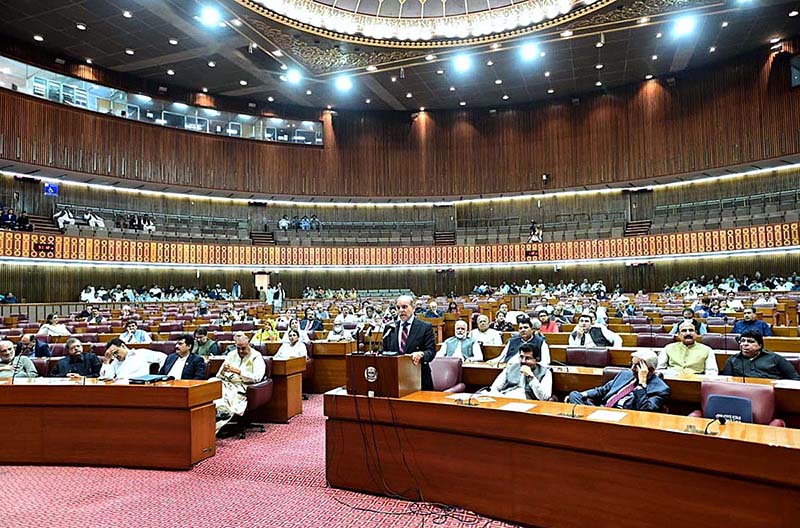 Prime Minister Muhammad Shehbaz Sharif addresses the joint session of the Parliament to condemn desecration of the Holy Quran in Sweden