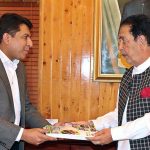 Secretary Finance Gilgit-Baltistan Faisal Pirzada presenting copy of Budget 2023-2024 to Governor Gilgit-Baltistan Syed Mehdi Shah at Governor Secretariat