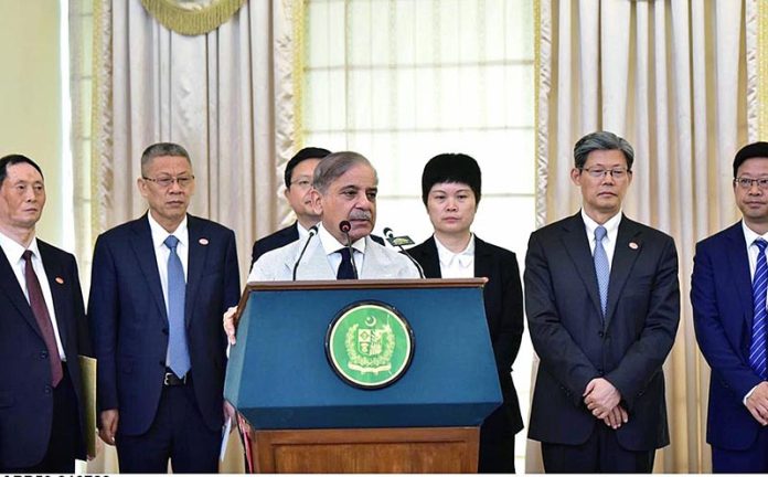 Prime Minister Muhammad Shehbaz Sharif addressing the signing ceremony of agreements/MoUs signed between china and Pakistan during the visit of Mr. He Lifeng Vice Premier of China