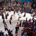 Mourners flagellate themselves with knifes on chains during the procession of Ashura on the 10th Muharram. Ashoura is the commemoration marking the Shahadat (death) of Hussein (AS), the grandson of the Prophet Muhammad (PBUH), with his family members and some of his companions massacred in battle of Karbala for the upright of Islam