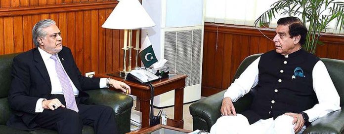 Federal Minister for Finance and Revenue, Senator Mohammad Ishaq Dar called on Speaker National Assembly, Raja Pervez Ashraf at Parliament House