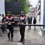Security Official standing high alert outside the Karbala Gamay Shah to avoid any incident during the Holy Month of Muharram-ul-Haram.