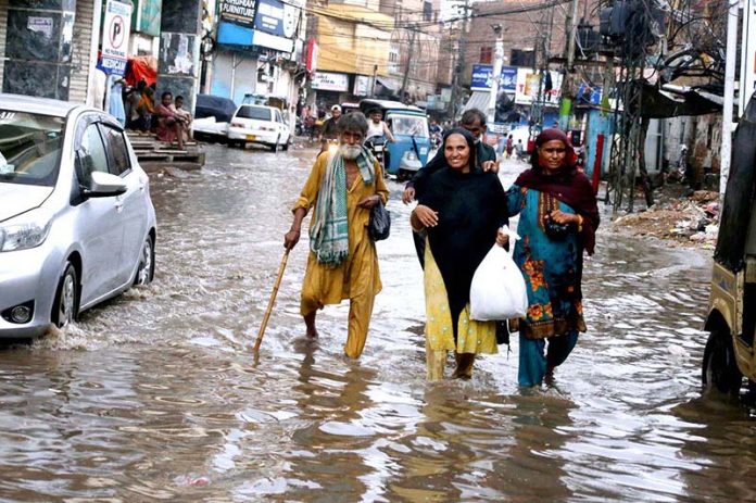 A view of Accumulated water on the streets after heavy rain in the city
