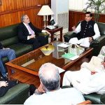 Speaker National Assembly, Raja Pervez Ashraf in a meeting with Federal Minister for Finance and Revenue, Senator Mohammad Ishaq Dar at Parliament House