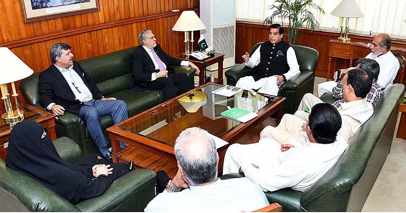 Speaker National Assembly, Raja Pervez Ashraf in a meeting with Federal Minister for Finance and Revenue, Senator Mohammad Ishaq Dar at Parliament House