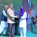 Prime Minister Muhammad Shehbaz Sharif distributes laptops among the high achievers of public sector universities under the PM’s Youth Laptop Scheme
