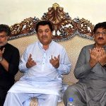 Chief Minister Syed Murad Ali Shah along with Sindh Minister of Mines and Mineral Development Mir Shabbir Ali Bijarani offering Fateha after condoling with MPA Aslam Abro on the sad demise of his brother and nephew at his residence Jacobabad