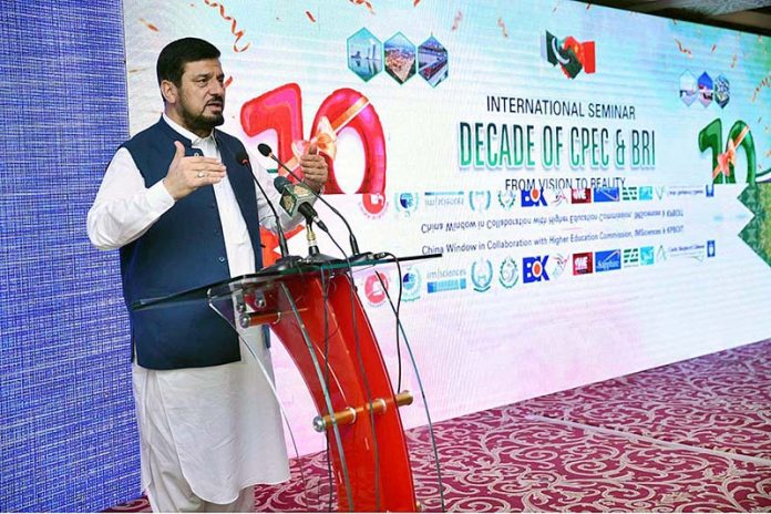 Governor KP Haji Ghulam Ali addressing during the International Seminar on the DECADE of CPEC & BRI