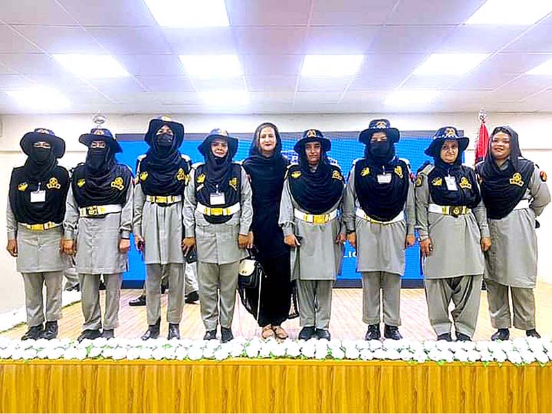 Police personnel pose for group photo in new uniform of the traffic police