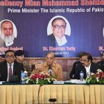 Prime Minister Muhammad Shehbaz Sharif addresses the members of the Faisalabad Chamber of Commerce and Industries