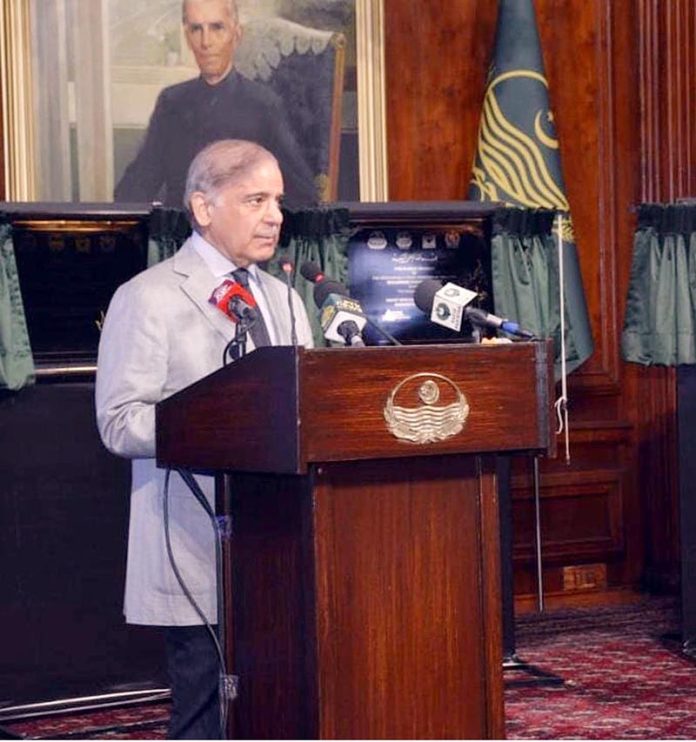 Prime Minister Muhammad Shehbaz Sharif addressing the groundbreaking ceremony of three special economic zones: Smart Special Economic Zone Shiekhupura, Ombre Special Economic Zone Lahore and Sundar Green Special Economic Zone Lahore