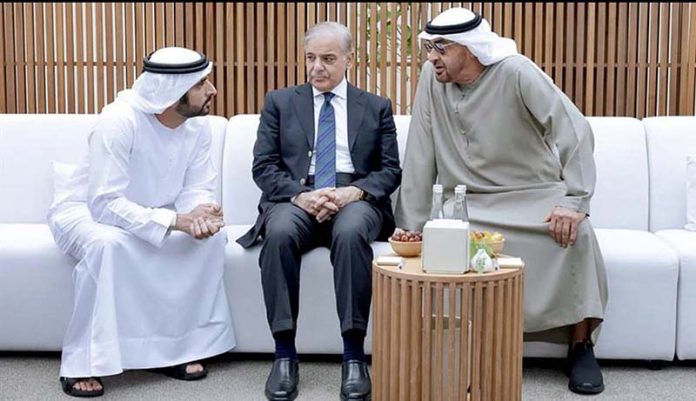 Prime Minister Muhammad Shehbaz Sharif meets President of UAE, Mohammed Bin Zayed Al-Nahyan and Crown Prince of Dubai Sheikh Hamdan Bin Rashid Al-Makhtoum during his visit to offer condolences upon the sad demise of Sheikh Saeed Bin Zayed Al-Nahyan.