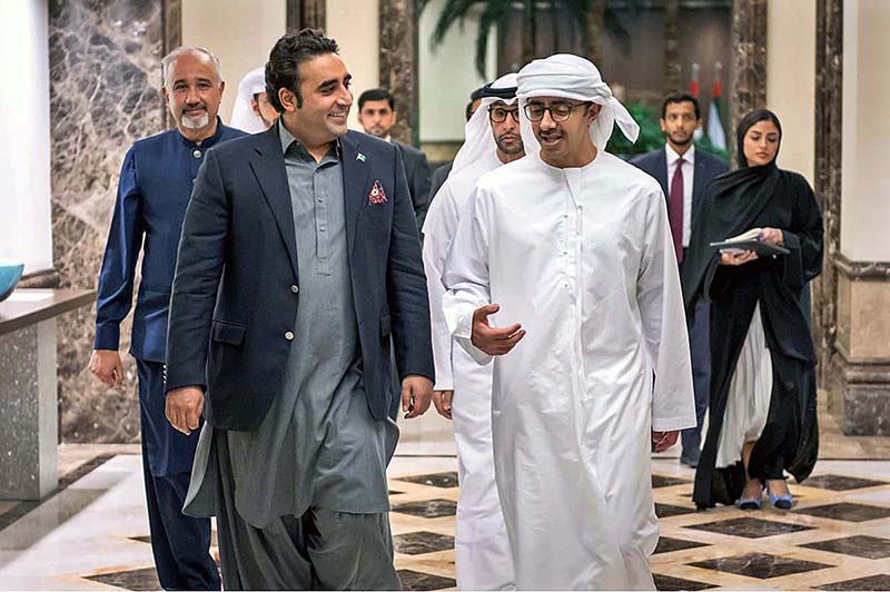 Foreign Minister of UAE Sheikh Abdullah Bin Zayed Al Nahyan receive Foreign Minister of Pakistan Bilawal Bhutto Zardari