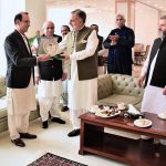 Chairman NAB Lt. Gen (R) Nazir Ahmed presenting memento to Kashif Zaman, out-going Director Media at NAB HQ