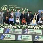 Prime Minister Muhammad Shehbaz Sharif in a group photo with high achievers who received laptops under PM's Youth Laptop Scheme 2023 at Governor House