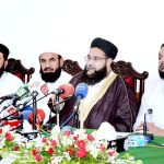 Special Representative of the Prime Minister for Inter-Religious Harmony and Chairman Ulama Council Hafiz Muhammad Tahir Mahmood Ashrafi addressing a press conference regarding Ashura at Circuit House