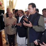 Prime Minister Muhammad Shehbaz Sharif unveils a plaque to mark the groundbreaking of Faisalabad Satyana Bypass Road