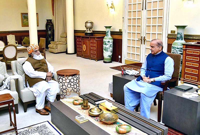 President JUI-F Maulana Fazl-Ur-Rehman call on Prime Minister Muhammad Shehbaz Sharif
