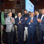 Prime Minister Muhammad Shehbaz Sharif unveiling the plaque of the groundbreaking of the Sundar Green Special Economic Zone Lahore