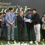 Prime Minister Muhammad Shehbaz Sharif distributes laptops among the high achievers of public sector universities of Sindh under PM's Youth Laptop Scheme 2023 at Governor House
