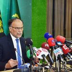 Federal Minister for Planning, Development and Special Initiatives, Prof. Ahsan Iqbal addressing the Press Conference