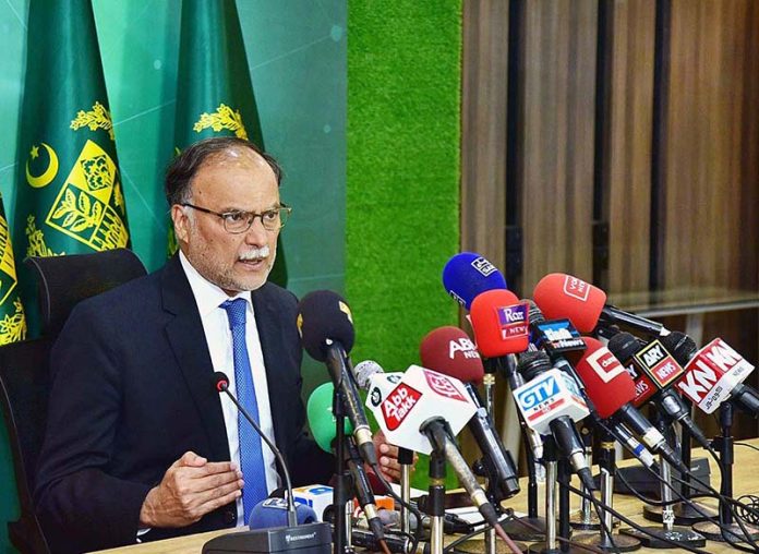 Federal Minister for Planning, Development and Special Initiatives, Prof. Ahsan Iqbal addressing the Press Conference
