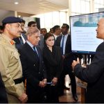 Prime Minister Muhammad Shehbaz Sharif along with COAS General Syed Asim Munir, Federal Minister for Information and broadcasting, Marriyum Aurangzeb and Advisor to PM Ahad Khan Cheema receiving a briefing during their visit of exhibition at Green Pakistan Initiative inaugural ceremony