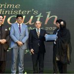 Prime Minister Muhammad Shehbaz Sharif distributes laptops among the high achievers of public sector universities of Sindh under PM's Youth Laptop Scheme 2023 at Governor House