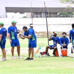 Pakistan Cricket Team Captain, Babar Azam along with others players during a practice session at the National Stadium , ahead of their tour to Sri Lanka for the two test match series