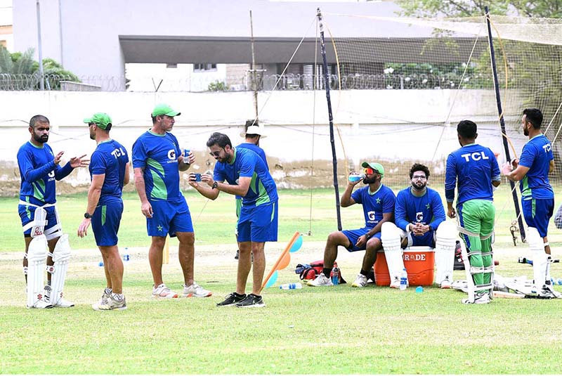 Pakistan Cricket Team Captain, Babar Azam along with others players during a practice session at the National Stadium , ahead of their tour to Sri Lanka for the two test match series